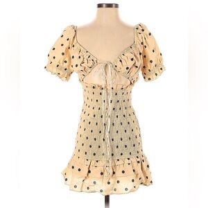 Small Cellecci Cream/Black Polka Dot OpenMid Section Stretchy Short Sleeve Dress